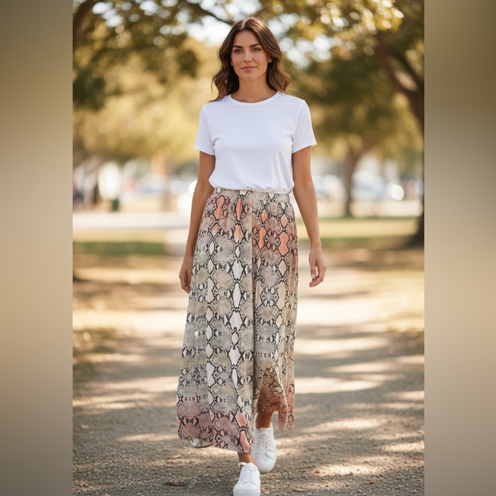 Boston Proper Snake Print Maxi Skirt - Black, Cream, Tan
